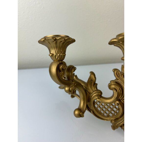 Triple Plastic Gold Candle Curved Wall Sconce MCM Homco USA Hollywood Regency - Picture 5 of 16